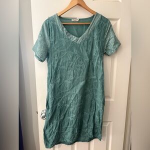 Lungo L’arno purolino made in Italy linen teal dress size small embroidered